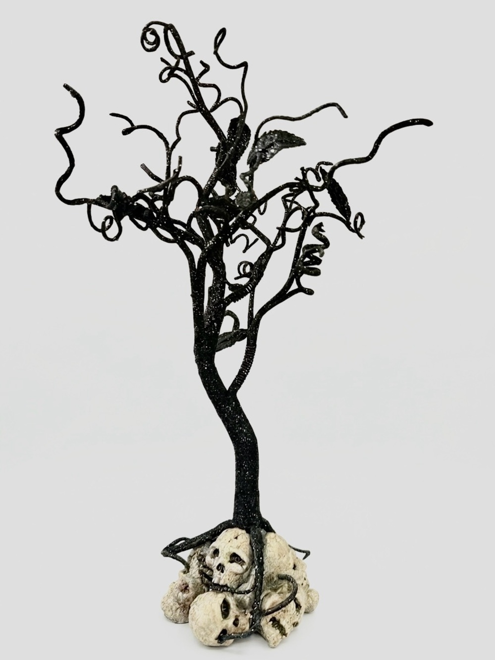 Vintage 90s Glittery Black Twisted Halloween Tree Skull Mound Base